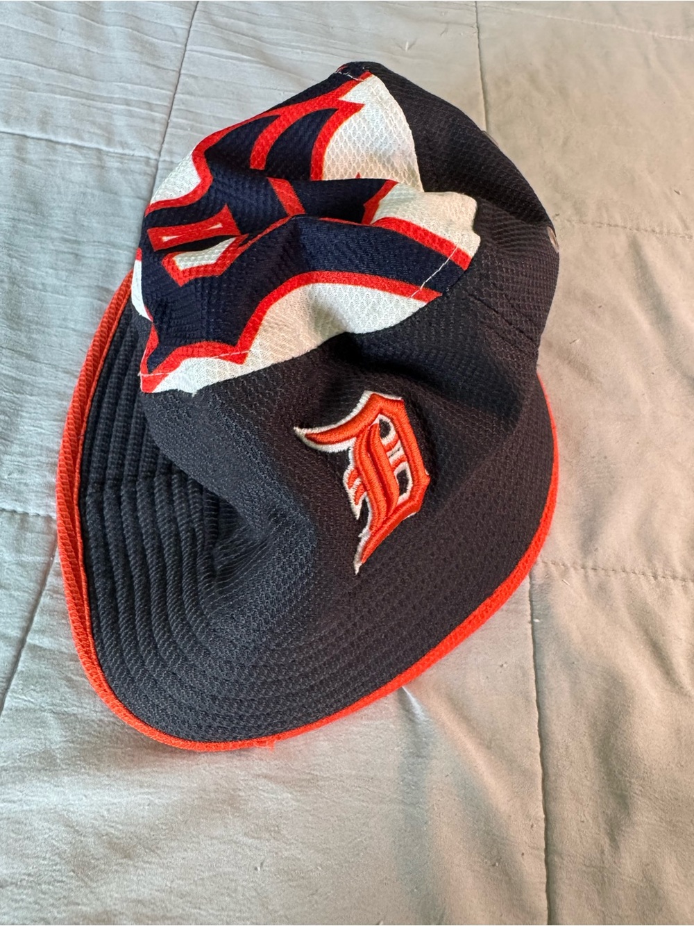 New Era Navy and Orange Kids Bucket Hat with Embroidered D